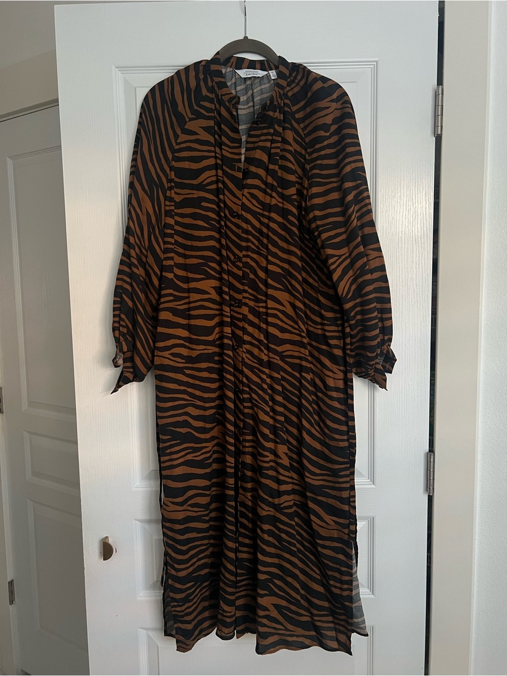 & Stories Brown and Black Zebra Print Long Sleeve Dress